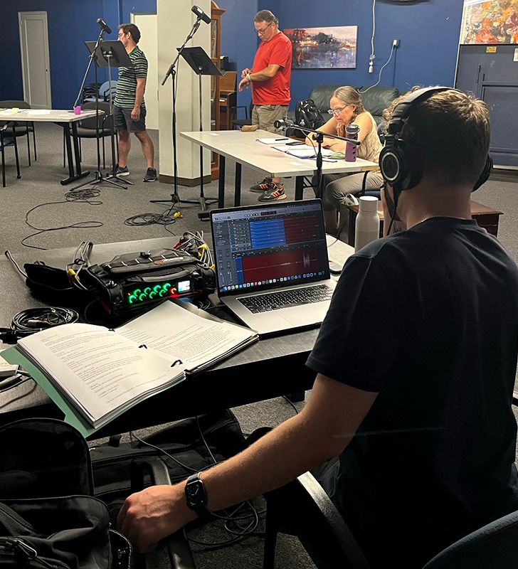 Engineer Atticus Mulkey, Emily King, George Sheffey and Luis Carlos DeLaLombana. Recording Session, August 2022, NYC

photo: © Keith Weber, 2022